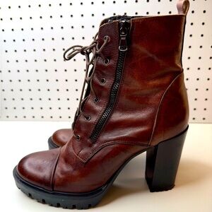 Fabrizio Chini Brown Leather Heeled Boots Dual Zipper Made in Italy EU 39 US 8